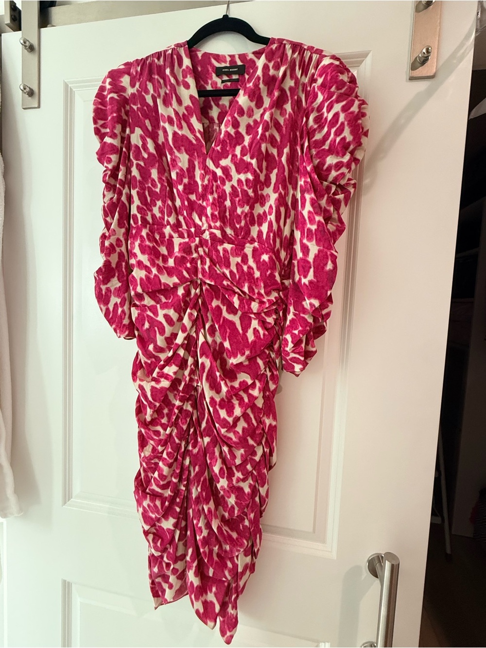 Isabel Marant Pink and Cream Ruched Animal-Print Dress